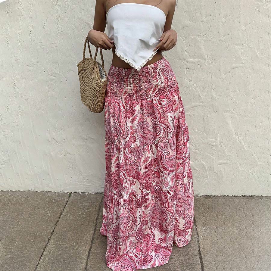 Olivenorma Resort Paisley Print High Waist Tiered Maxi Women's Dress - Pink - XL - image 14