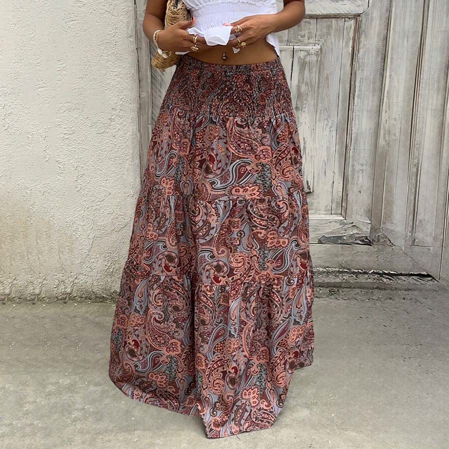 Olivenorma Resort Paisley Print High Waist Tiered Maxi Women's Dress - image 26
