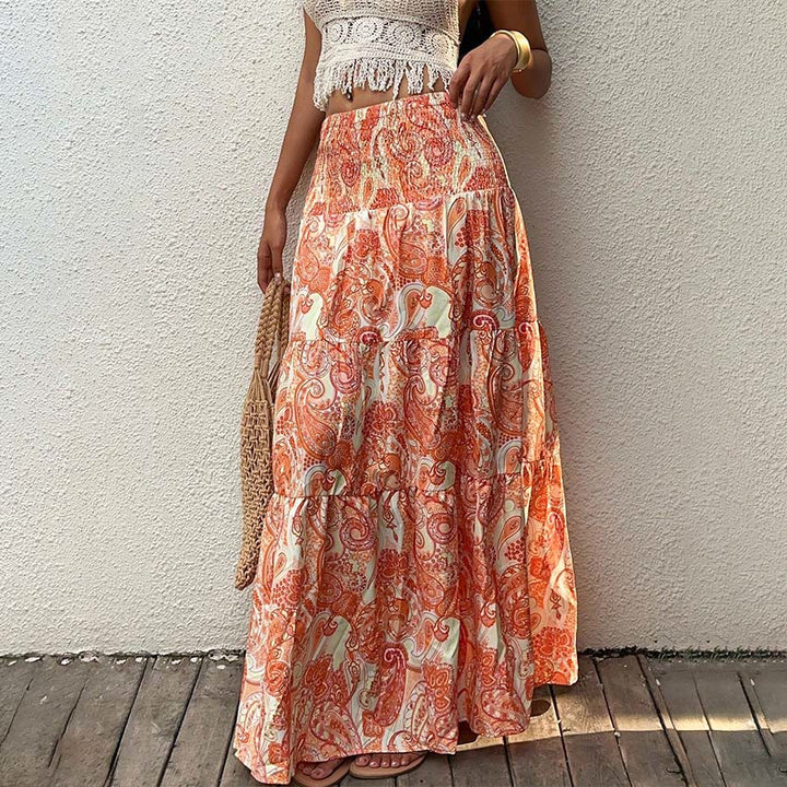 Olivenorma Resort Paisley Print High Waist Tiered Maxi Women's Dress - Orange - XL - image 19
