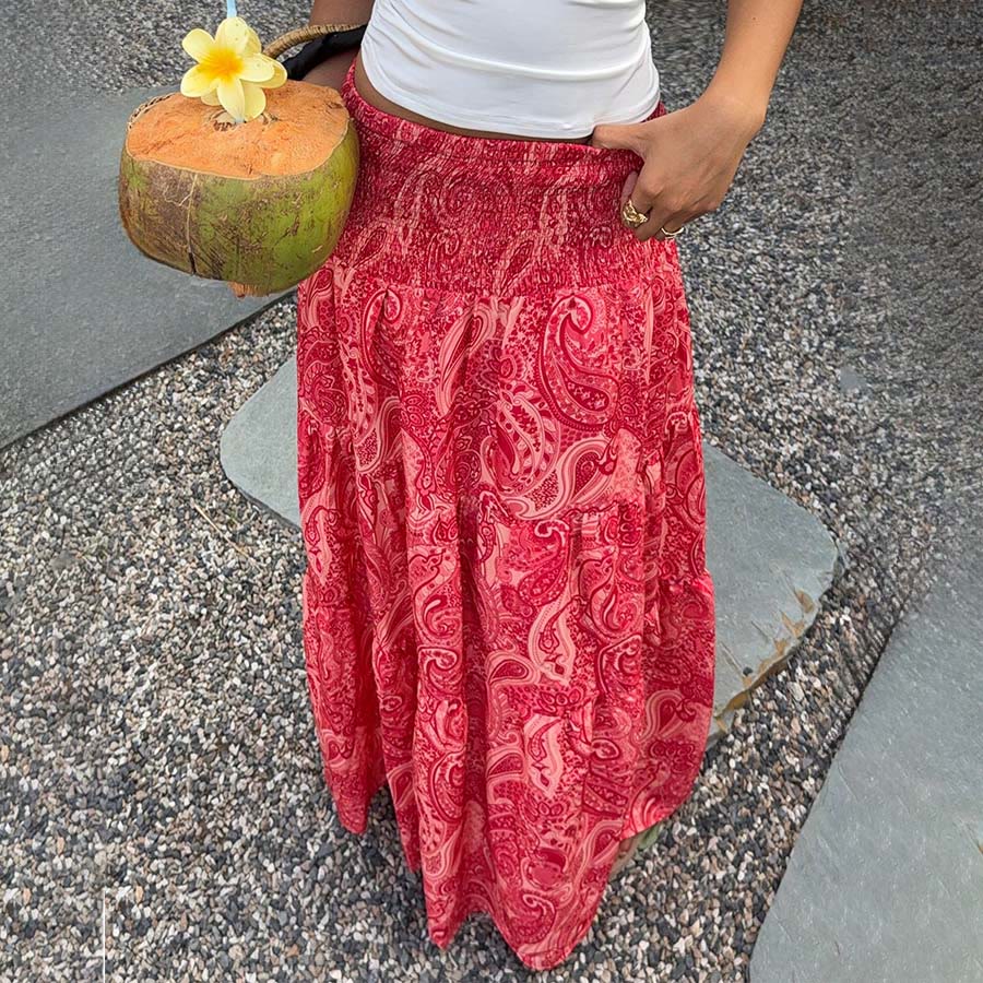 Olivenorma Resort Paisley Print High Waist Tiered Maxi Women's Dress - image 12