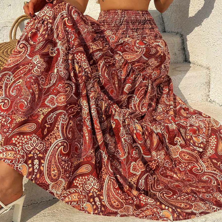 Olivenorma Resort Paisley Print High Waist Tiered Maxi Women's Dress - image 2