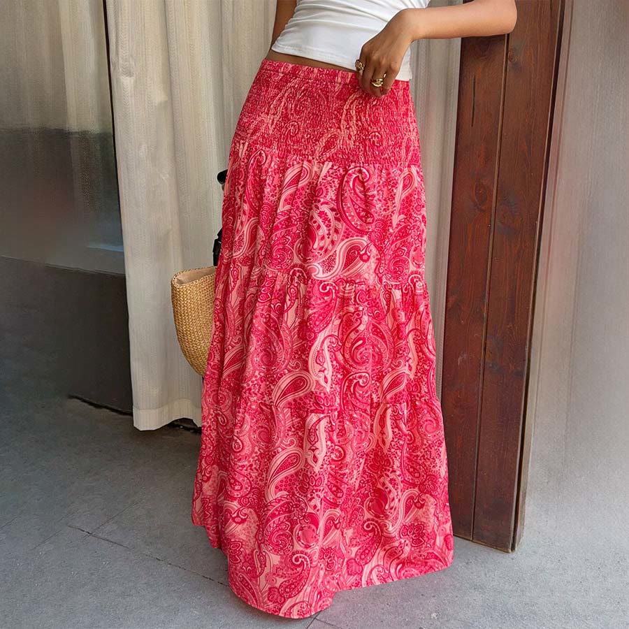 Olivenorma Bohemian Paisley Print High Waist Smocked Tiered Maxi Women's Dress - image 34