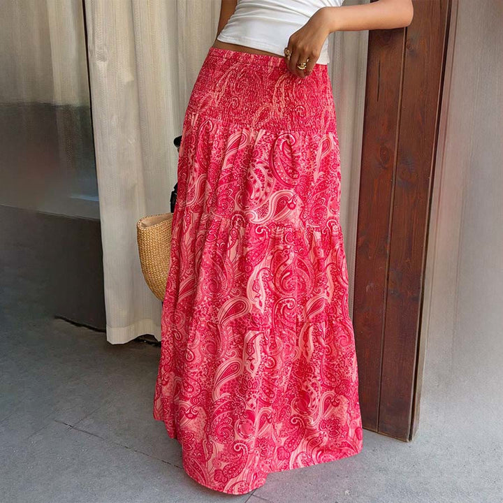 Olivenorma Bohemian Paisley Print High Waist Smocked Tiered Maxi Women's Dress - image 34