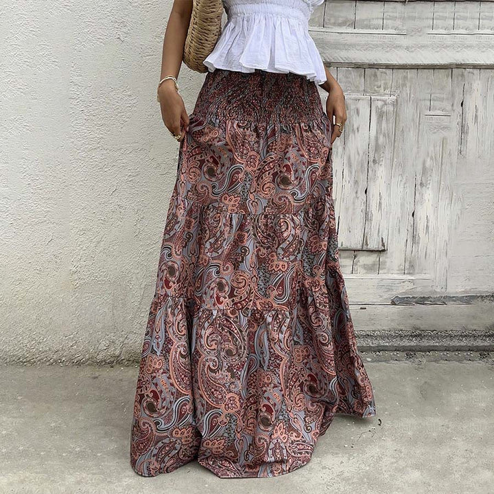 Olivenorma Bohemian Paisley Print High Waist Smocked Tiered Maxi Women's Dress - Gray - XXL - image 43