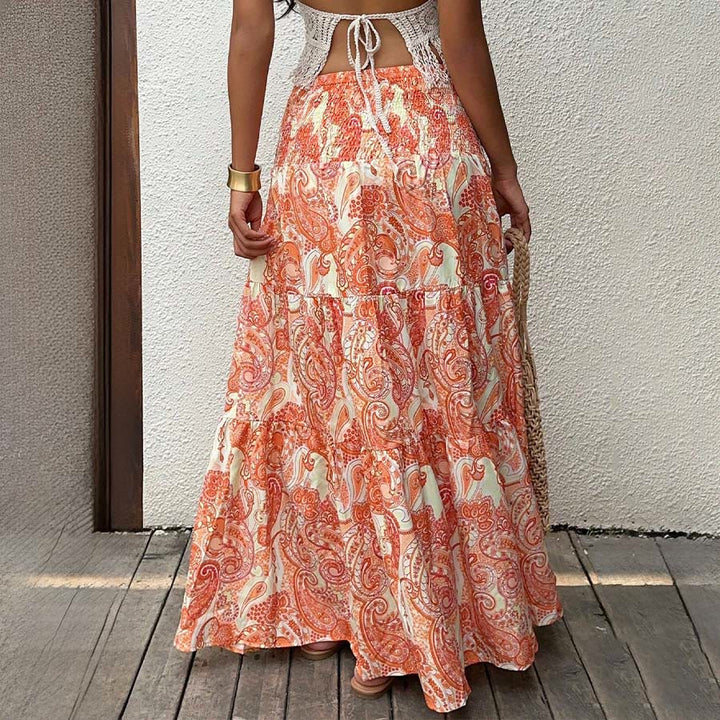 Olivenorma Bohemian Paisley Print High Waist Smocked Tiered Maxi Women's Dress - image 41
