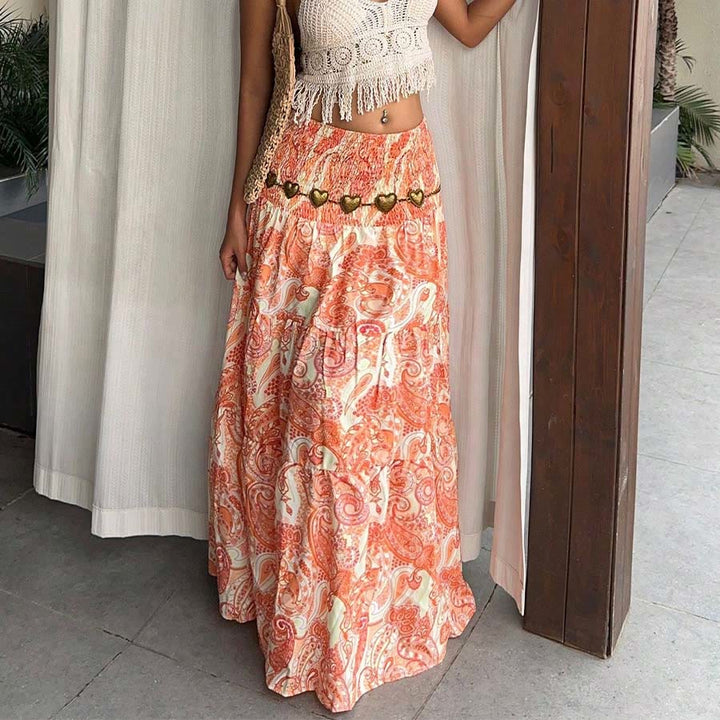 Olivenorma Bohemian Paisley Print High Waist Smocked Tiered Maxi Women's Dress - Orange - XXL - image 38