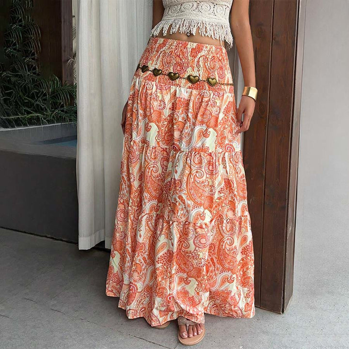 Olivenorma Bohemian Paisley Print High Waist Smocked Tiered Maxi Women's Dress - image 39