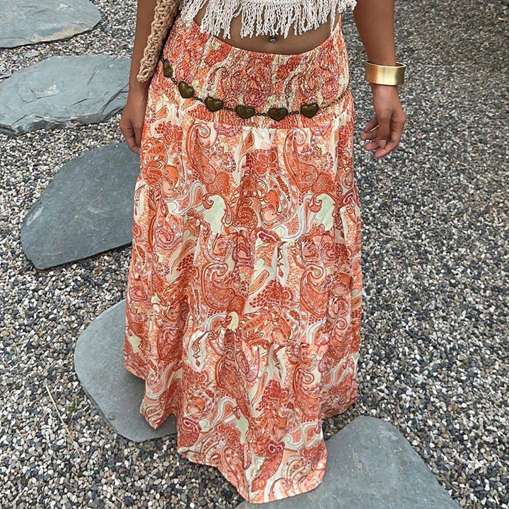 Olivenorma Bohemian Paisley Print High Waist Smocked Tiered Maxi Women's Dress - image 42
