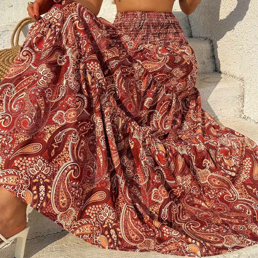 Olivenorma Bohemian Paisley Print High Waist Smocked Tiered Maxi Women's Dress - image 31