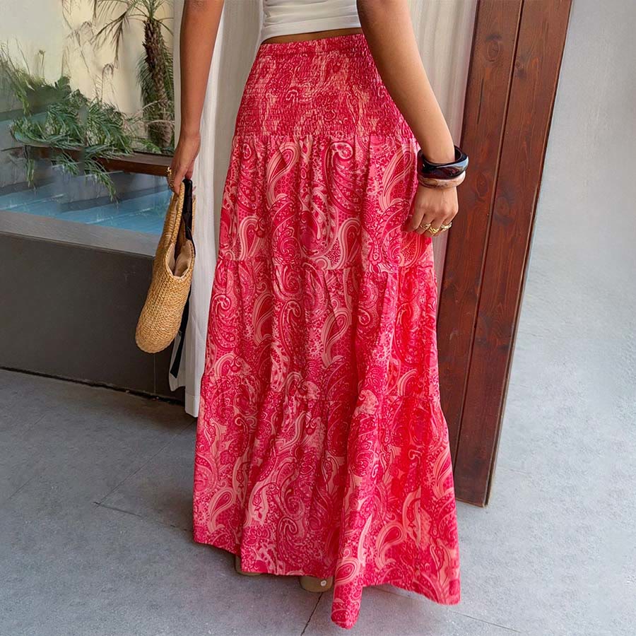Olivenorma Bohemian Paisley Print High Waist Smocked Tiered Maxi Women's Dress - image 35