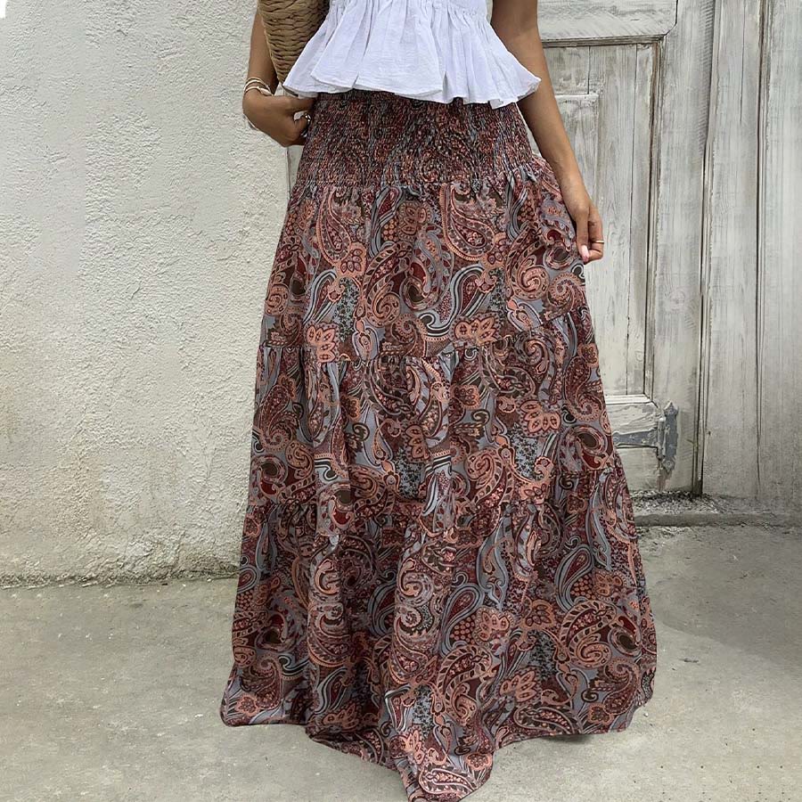 Olivenorma Bohemian Paisley Print High Waist Smocked Tiered Maxi Women's Dress - image 45