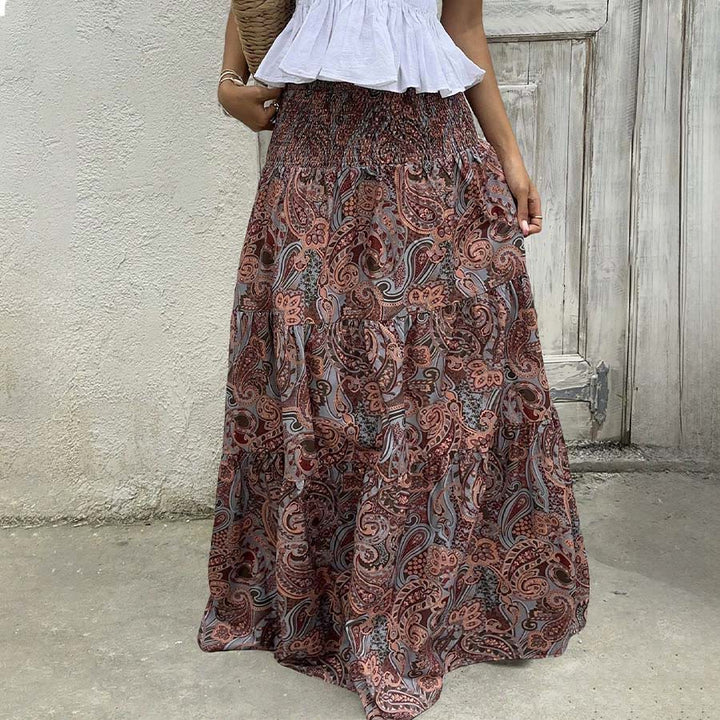 Olivenorma Bohemian Paisley Print High Waist Smocked Tiered Maxi Women's Dress - image 45