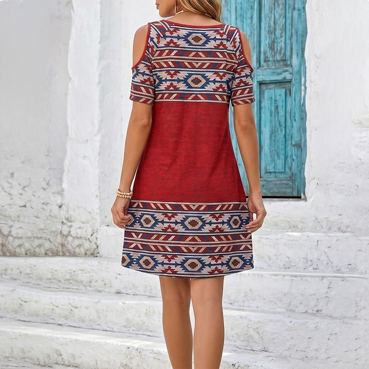 Olivenorma Tribal Geometric Print Cold Shoulder Short Sleeve Women's Dress - image 4