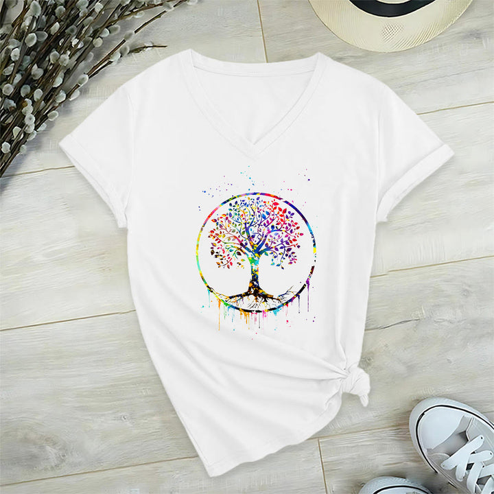 Olivenorma Spiritual Circular Tree of Life Graphic V-Neck T-Shirt - White - 2XL - image 15