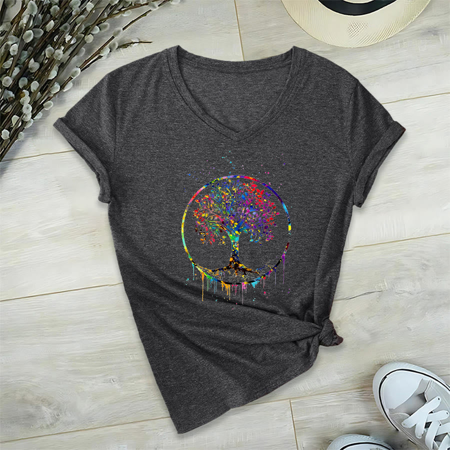 Olivenorma Spiritual Circular Tree of Life Graphic V-Neck T-Shirt - Gray - 2XL - image 12