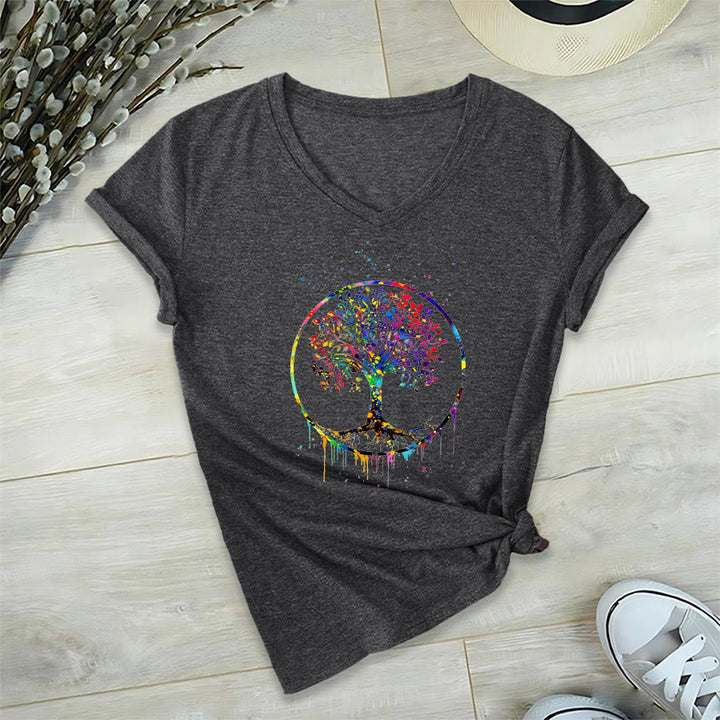 Olivenorma Spiritual Circular Tree of Life Graphic V-Neck T-Shirt - Gray - 2XL - image 12