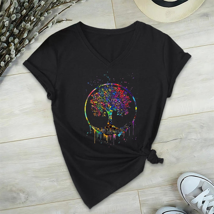 Olivenorma Spiritual Circular Tree of Life Graphic V-Neck T-Shirt - Black - 2XL - image 9