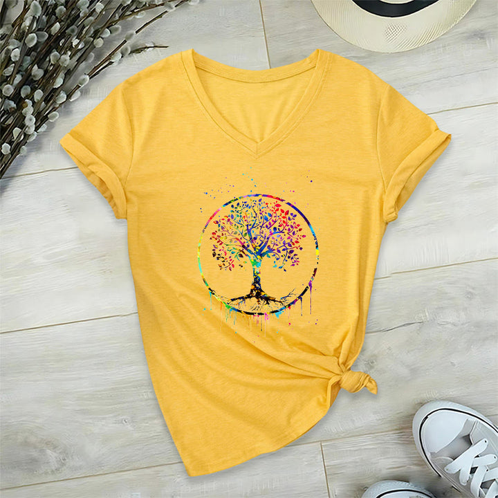 Olivenorma Spiritual Circular Tree of Life Graphic V-Neck T-Shirt - Yellow - 2XL - image 30