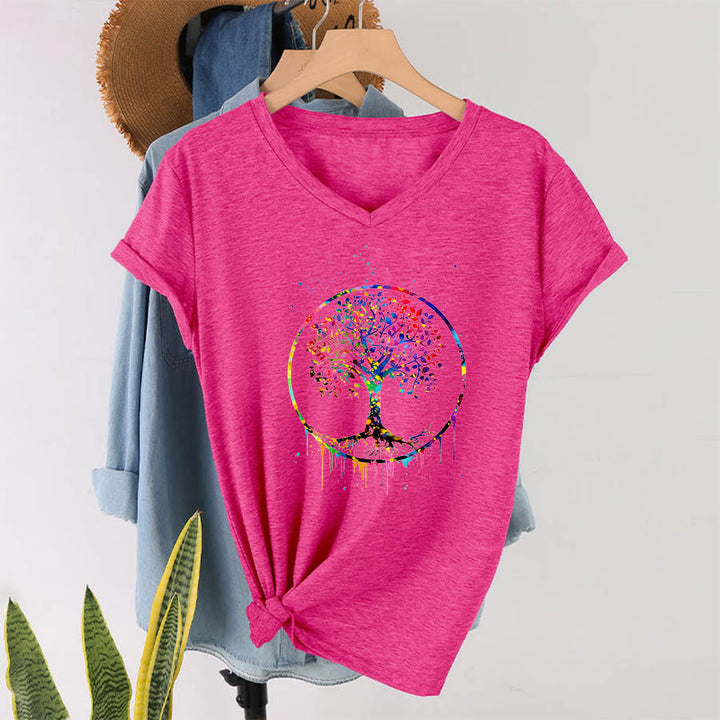 Olivenorma Spiritual Circular Tree of Life Graphic V-Neck T-Shirt - image 34
