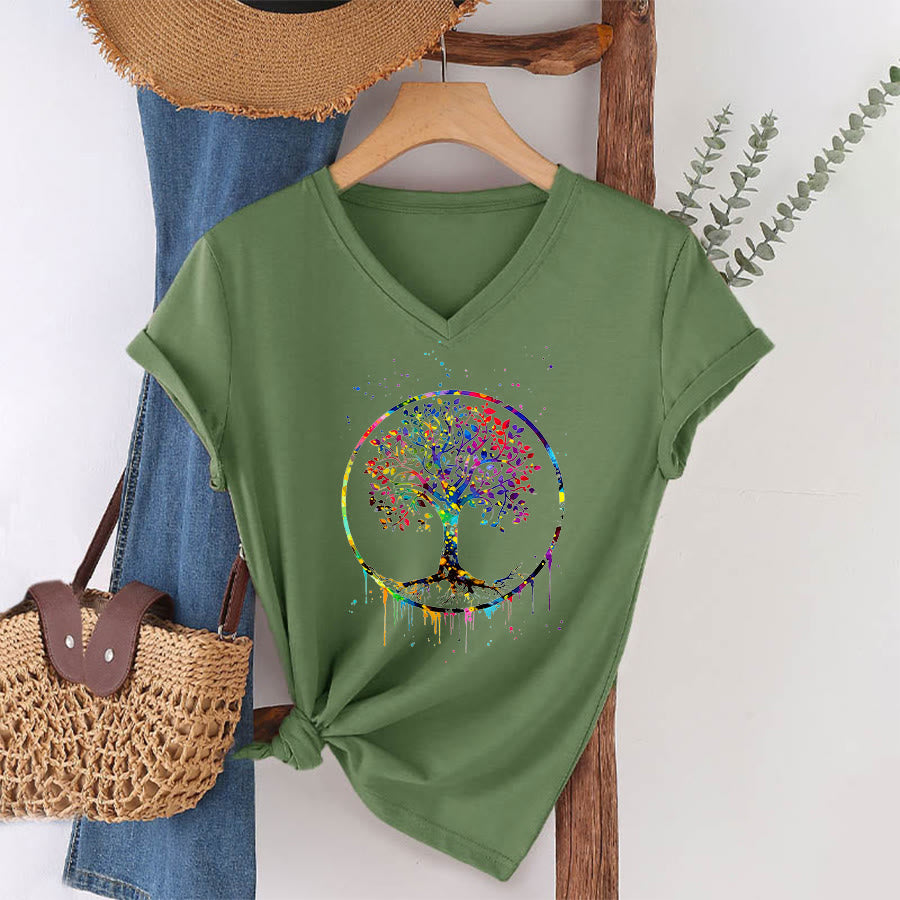 Olivenorma Spiritual Circular Tree of Life Graphic V-Neck T-Shirt - image 25
