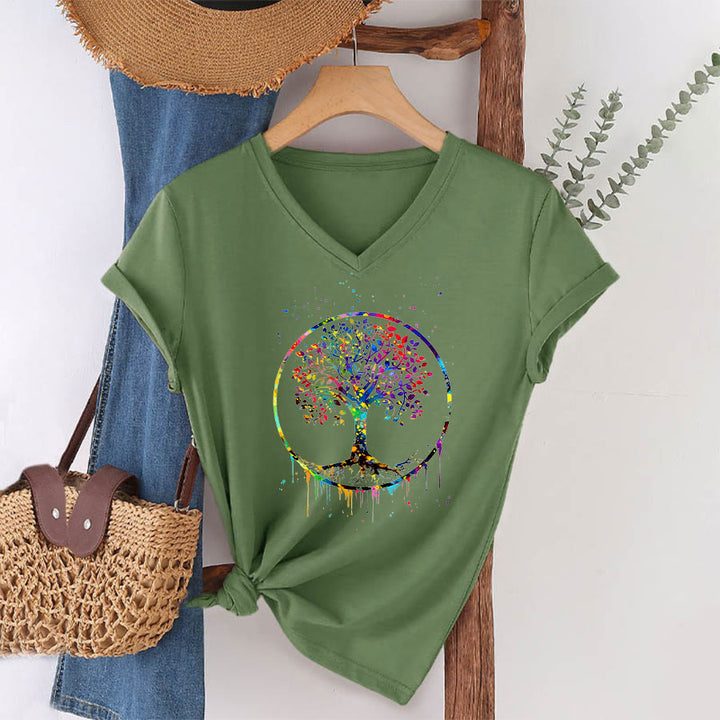 Olivenorma Spiritual Circular Tree of Life Graphic V-Neck T-Shirt - image 25