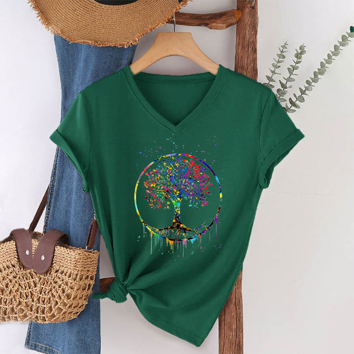 Olivenorma Spiritual Circular Tree of Life Graphic V-Neck T-Shirt - image 22