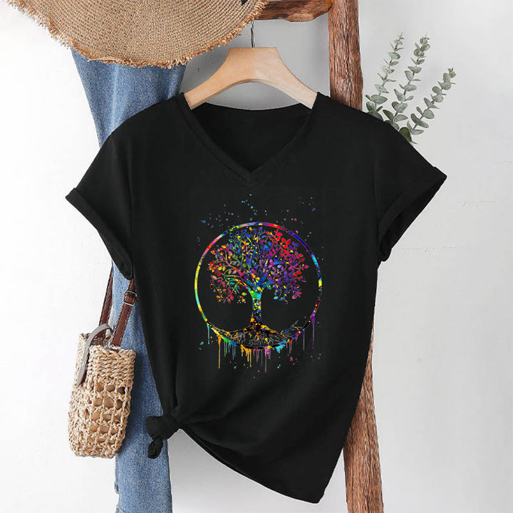 Olivenorma Spiritual Circular Tree of Life Graphic V-Neck T-Shirt - image 10