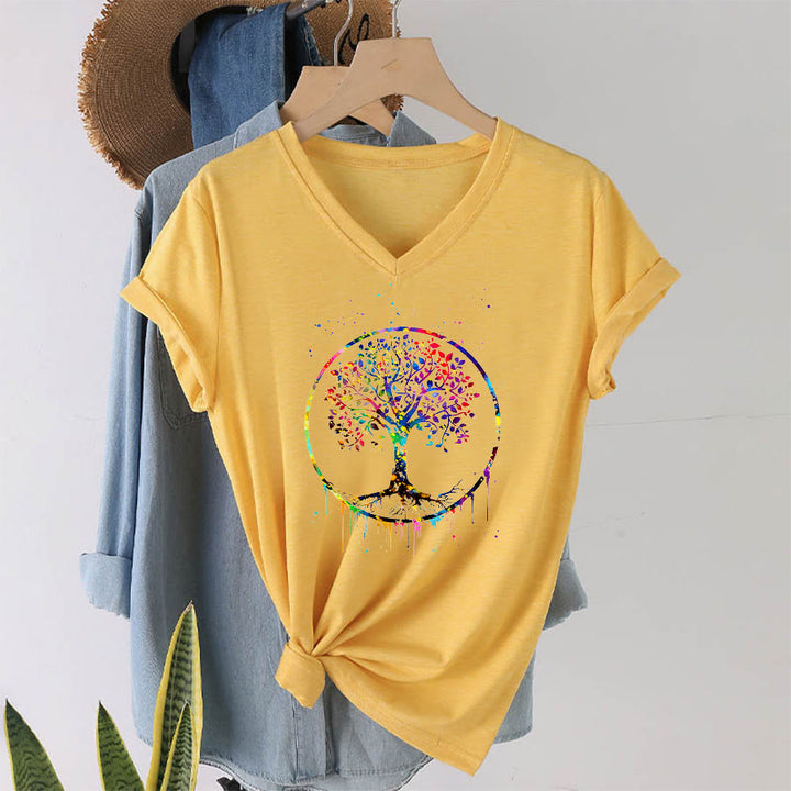 Olivenorma Spiritual Circular Tree of Life Graphic V-Neck T-Shirt - image 31