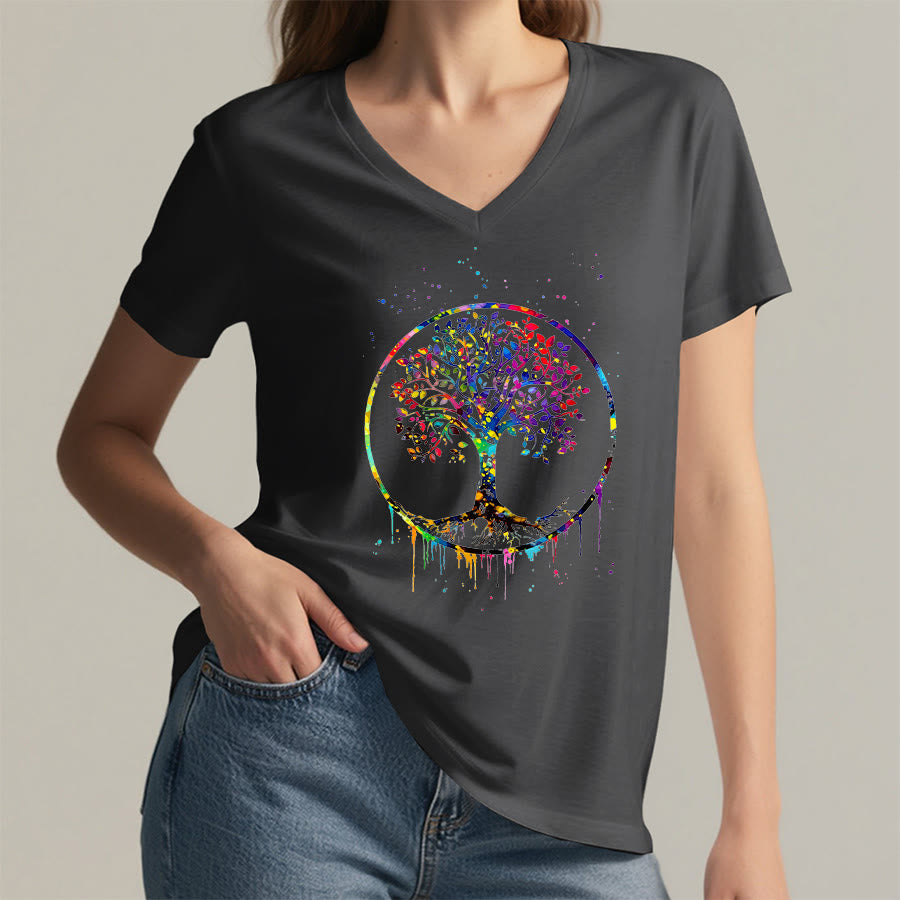 Olivenorma Spiritual Circular Tree of Life Graphic V-Neck T-Shirt - image 14