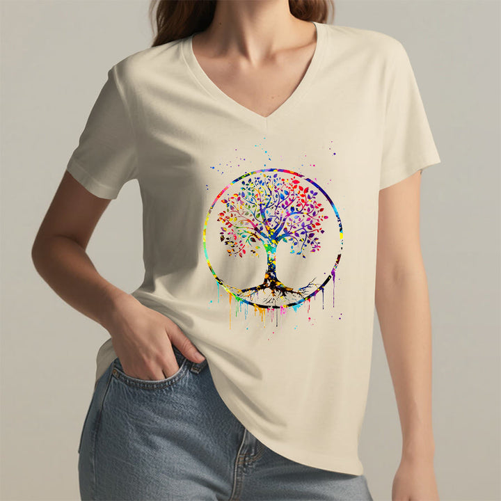 Olivenorma Spiritual Circular Tree of Life Graphic V-Neck T-Shirt - image 5