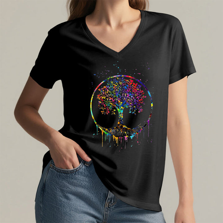 Olivenorma Spiritual Circular Tree of Life Graphic V-Neck T-Shirt - image 11
