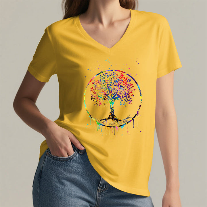 Olivenorma Spiritual Circular Tree of Life Graphic V-Neck T-Shirt - image 32