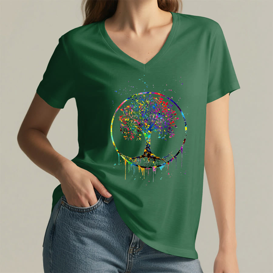 Olivenorma Spiritual Circular Tree of Life Graphic V-Neck T-Shirt - image 23
