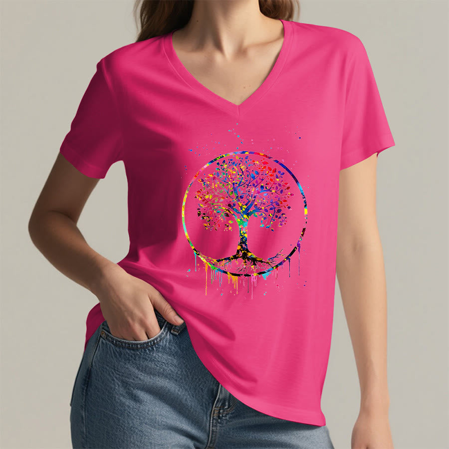 Olivenorma Spiritual Circular Tree of Life Graphic V-Neck T-Shirt - image 35