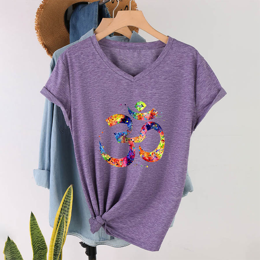 Olivenorma Splatter Art Om Symbol Watercolor Design V-Neck T-Shirt - Purple - 2XL - image 36