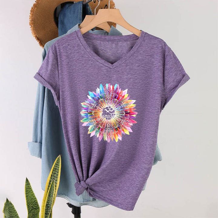 Olivenorma Zen Inspired Mandala Om Namaste V-Neck T-Shirt - Purple - 2XL - image 36