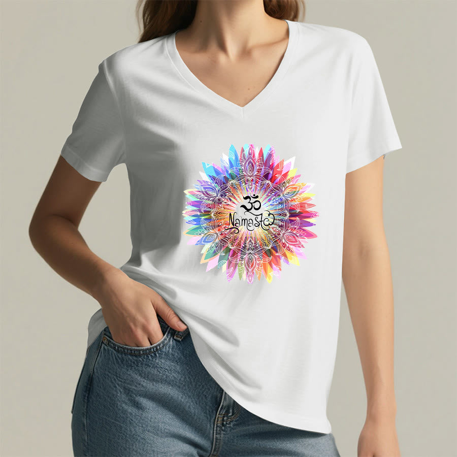 Olivenorma Zen Inspired Mandala Om Namaste V-Neck T-Shirt - image 1