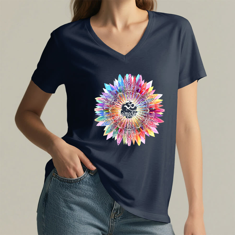 Olivenorma Zen Inspired Mandala Om Namaste V-Neck T-Shirt - image 19