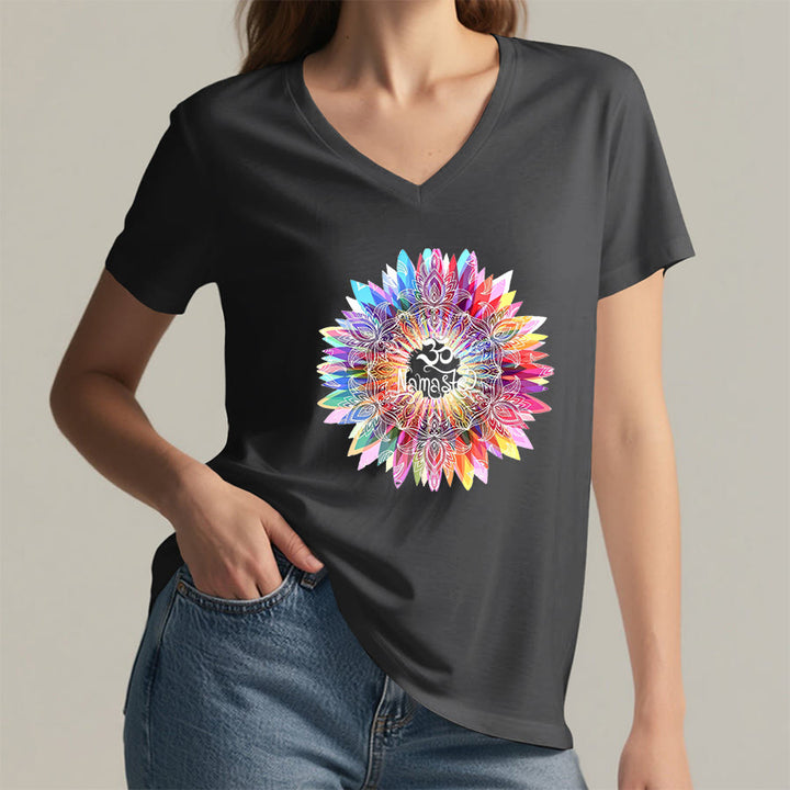 Olivenorma Zen Inspired Mandala Om Namaste V-Neck T-Shirt - image 16