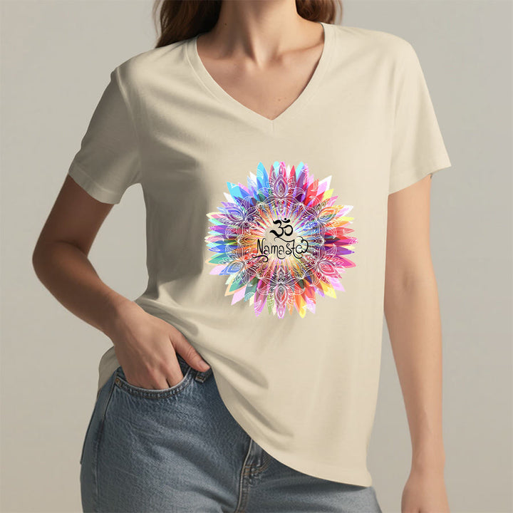 Olivenorma Zen Inspired Mandala Om Namaste V-Neck T-Shirt - image 4
