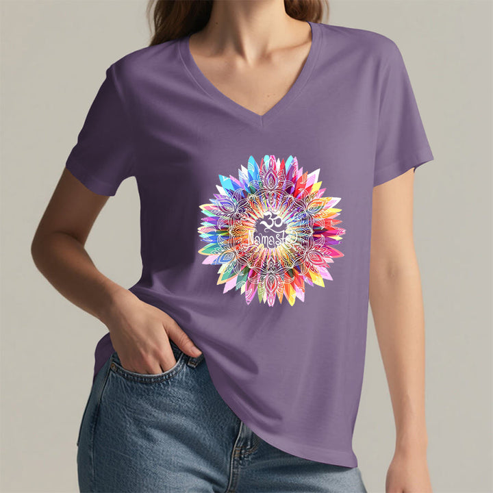 Olivenorma Zen Inspired Mandala Om Namaste V-Neck T-Shirt - image 37