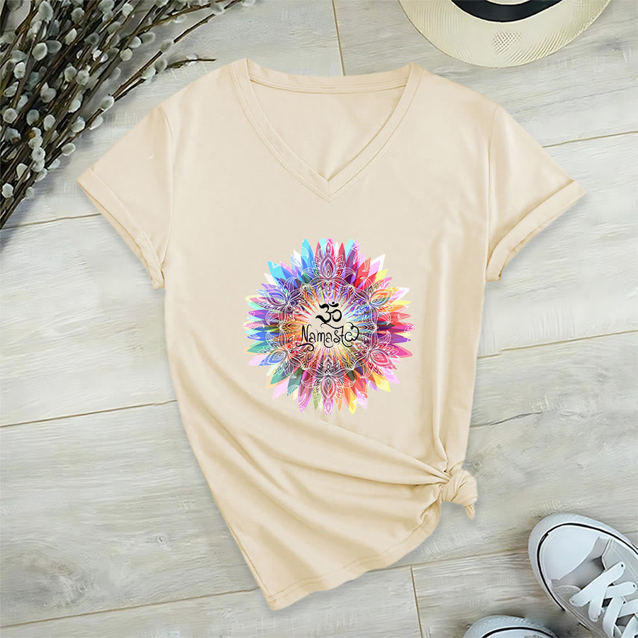 Olivenorma Zen Inspired Mandala Om Namaste V-Neck T-Shirt - image 5