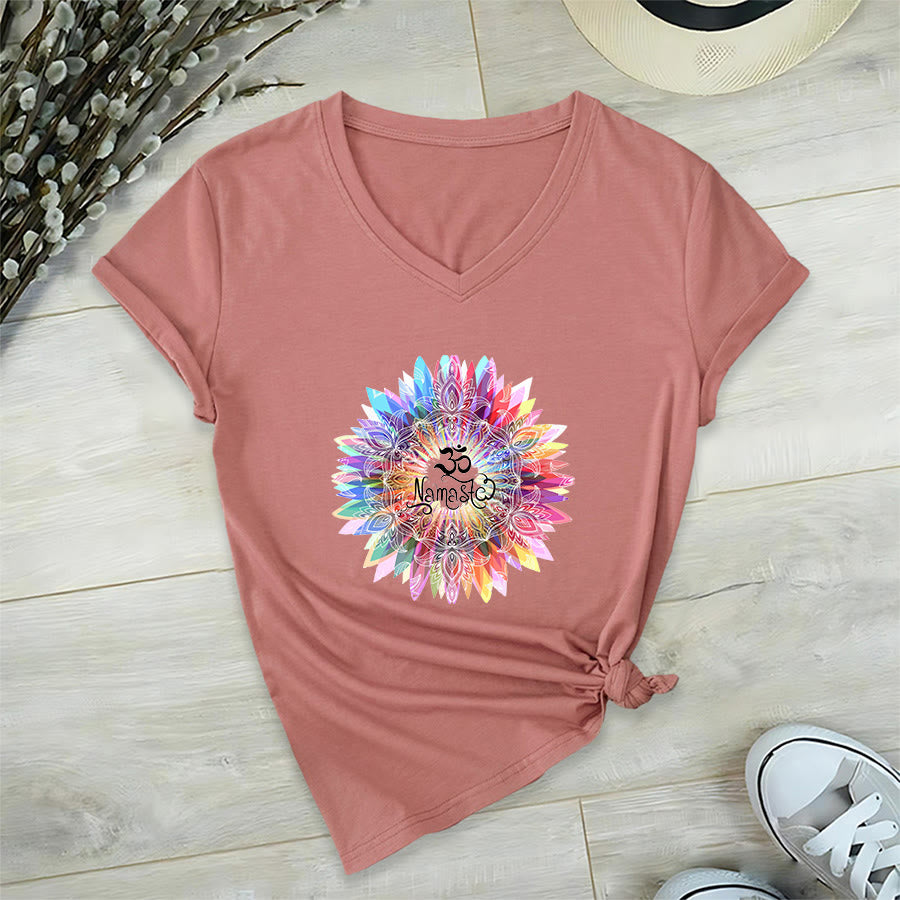 Olivenorma Zen Inspired Mandala Om Namaste V-Neck T-Shirt - image 8