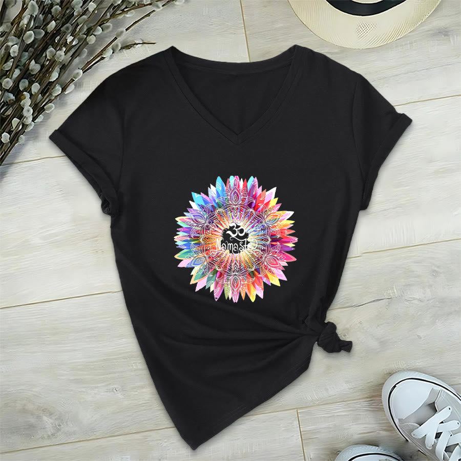 Olivenorma Zen Inspired Mandala Om Namaste V-Neck T-Shirt - image 14