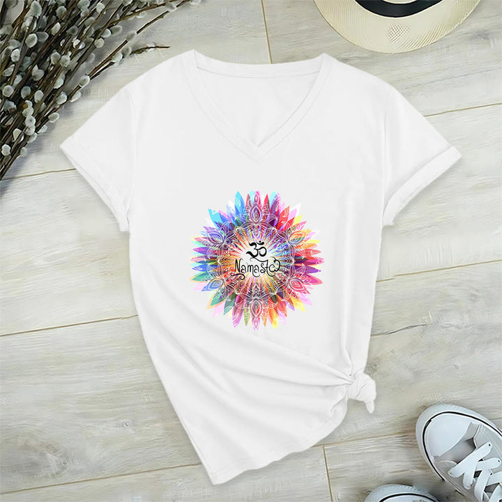 Olivenorma Zen Inspired Mandala Om Namaste V-Neck T-Shirt - image 2
