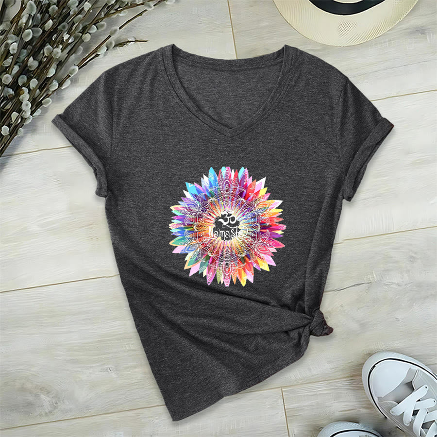 Olivenorma Zen Inspired Mandala Om Namaste V-Neck T-Shirt - image 17
