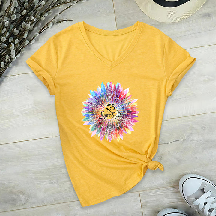 Olivenorma Zen Inspired Mandala Om Namaste V-Neck T-Shirt - image 32