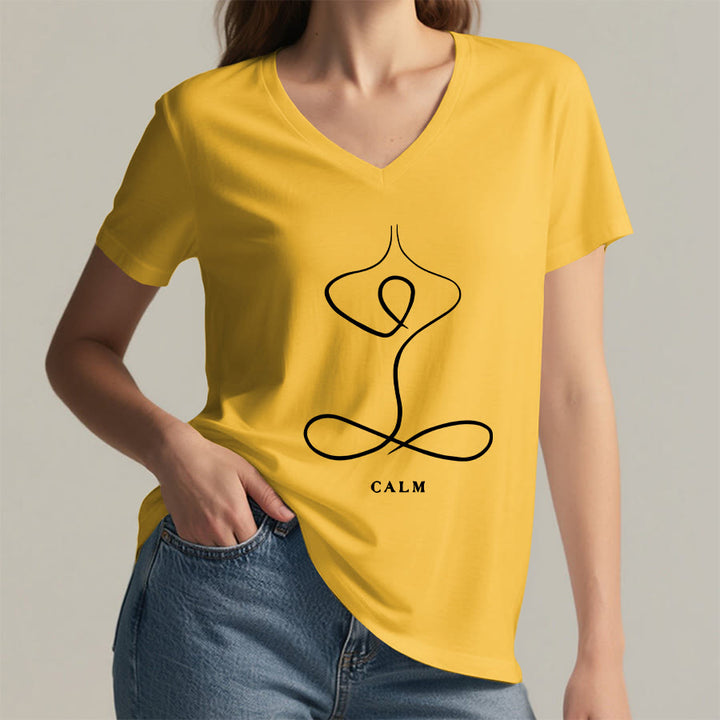 Olivenorma Minimalist Yoga Pose Calm & Breath Graphic V-Neck T-Shirt - image 61