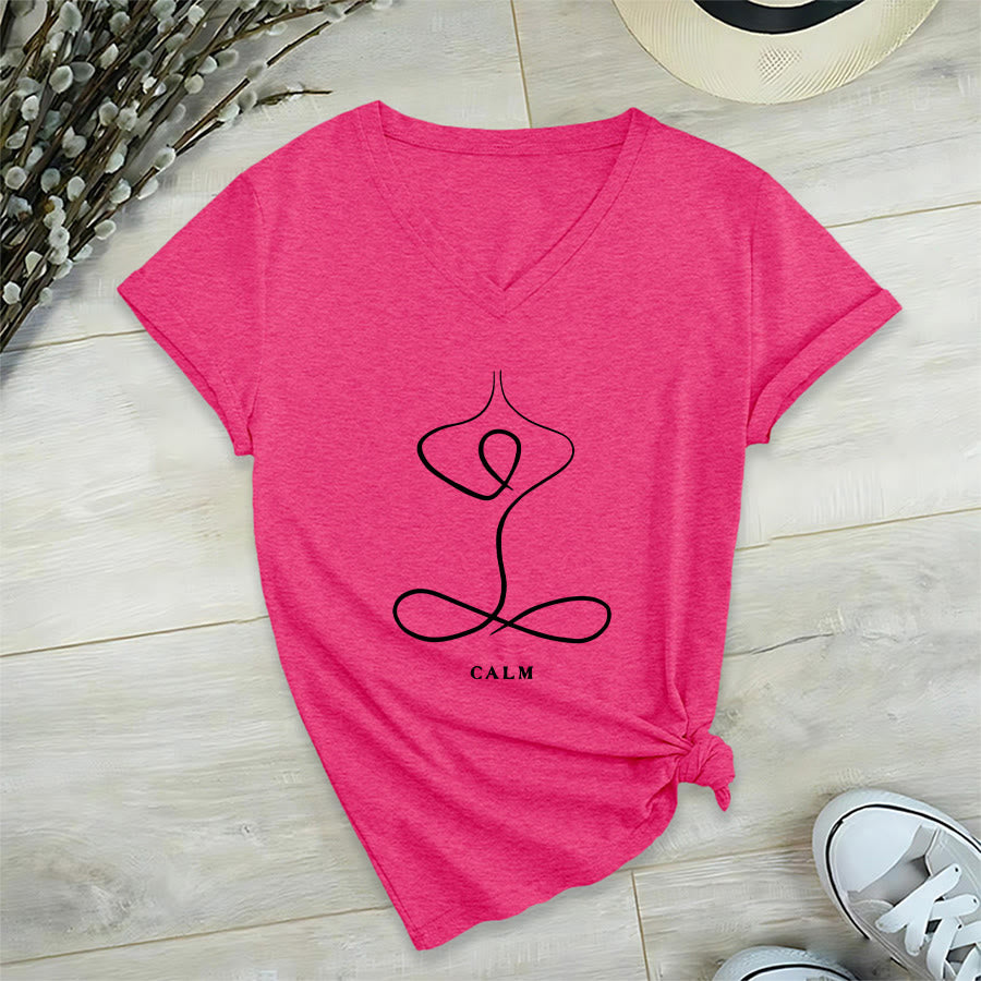 Olivenorma Minimalist Yoga Pose Calm & Breath Graphic V-Neck T-Shirt - image 68