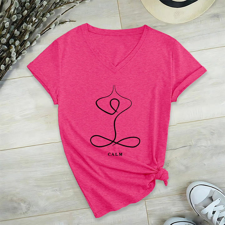 Olivenorma Minimalist Yoga Pose Calm & Breath Graphic V-Neck T-Shirt - image 68